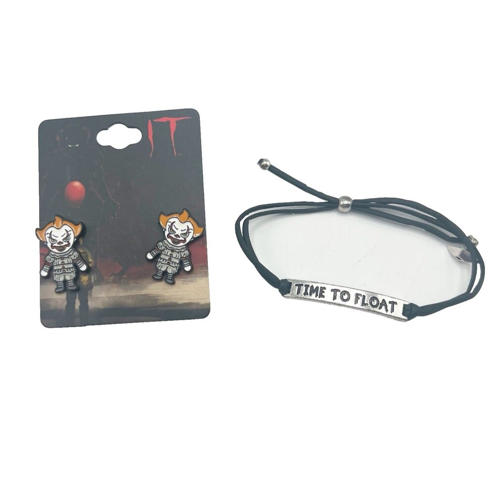 Halloween Penny Wise Clown IT Earrings Chibi & Time To Float Bracelet Horror